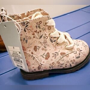 Beige Floral Kids Boots